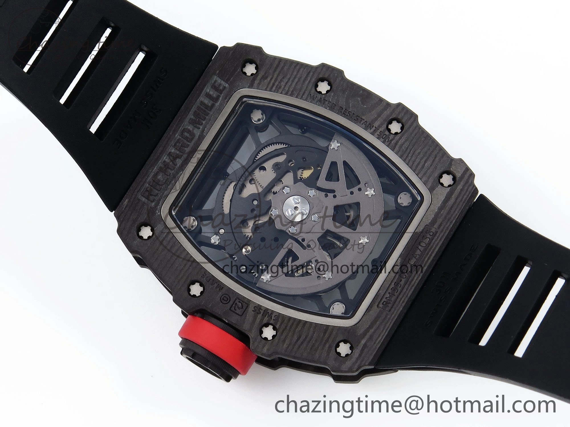 RM035 Black Carbon SONIC Best Edition Skeleton Dial on Black Rubber Strap Clone RMUL2