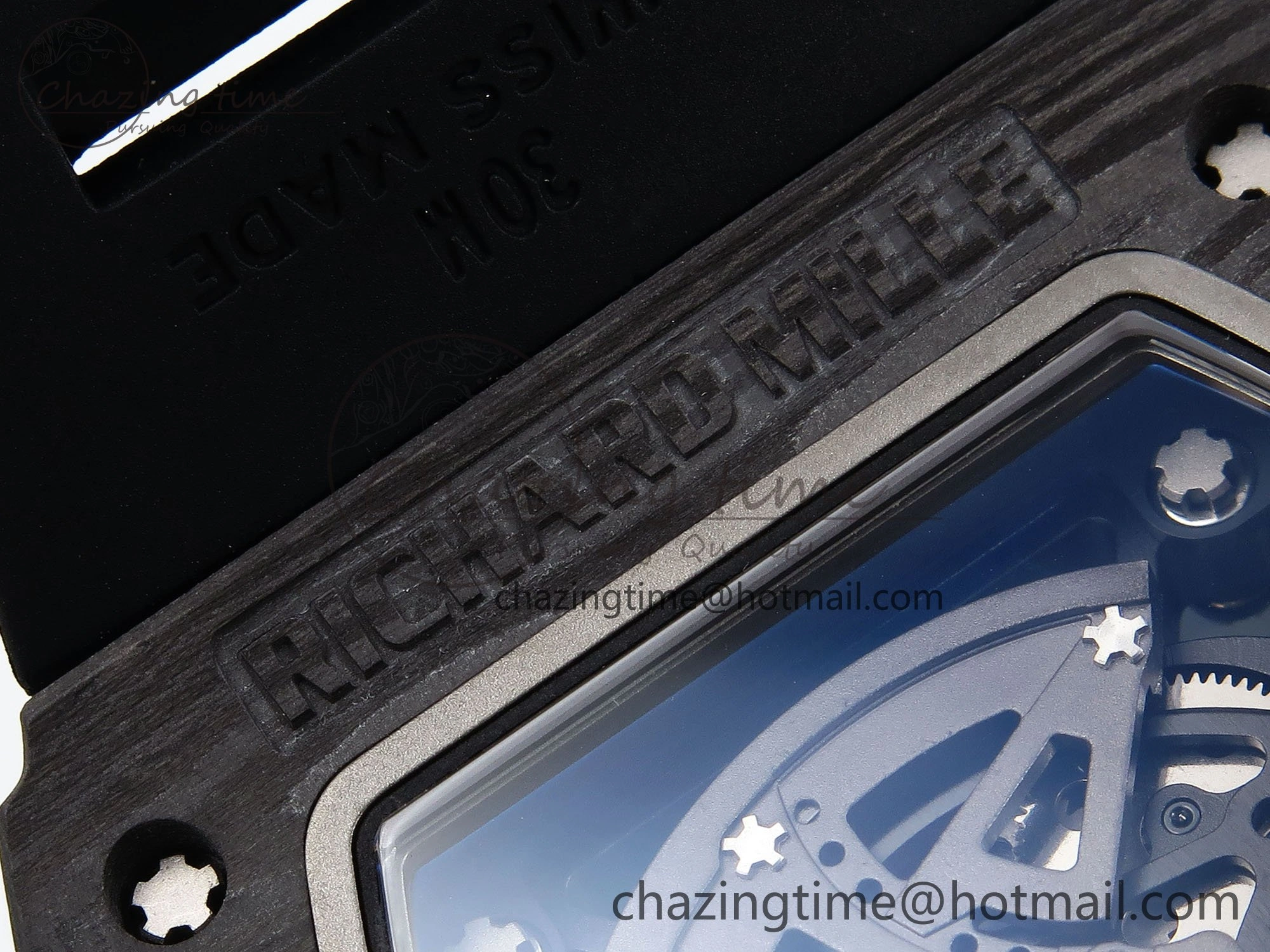 RM035 Black Carbon SONIC Best Edition Skeleton Dial on Black Rubber Strap Clone RMUL2