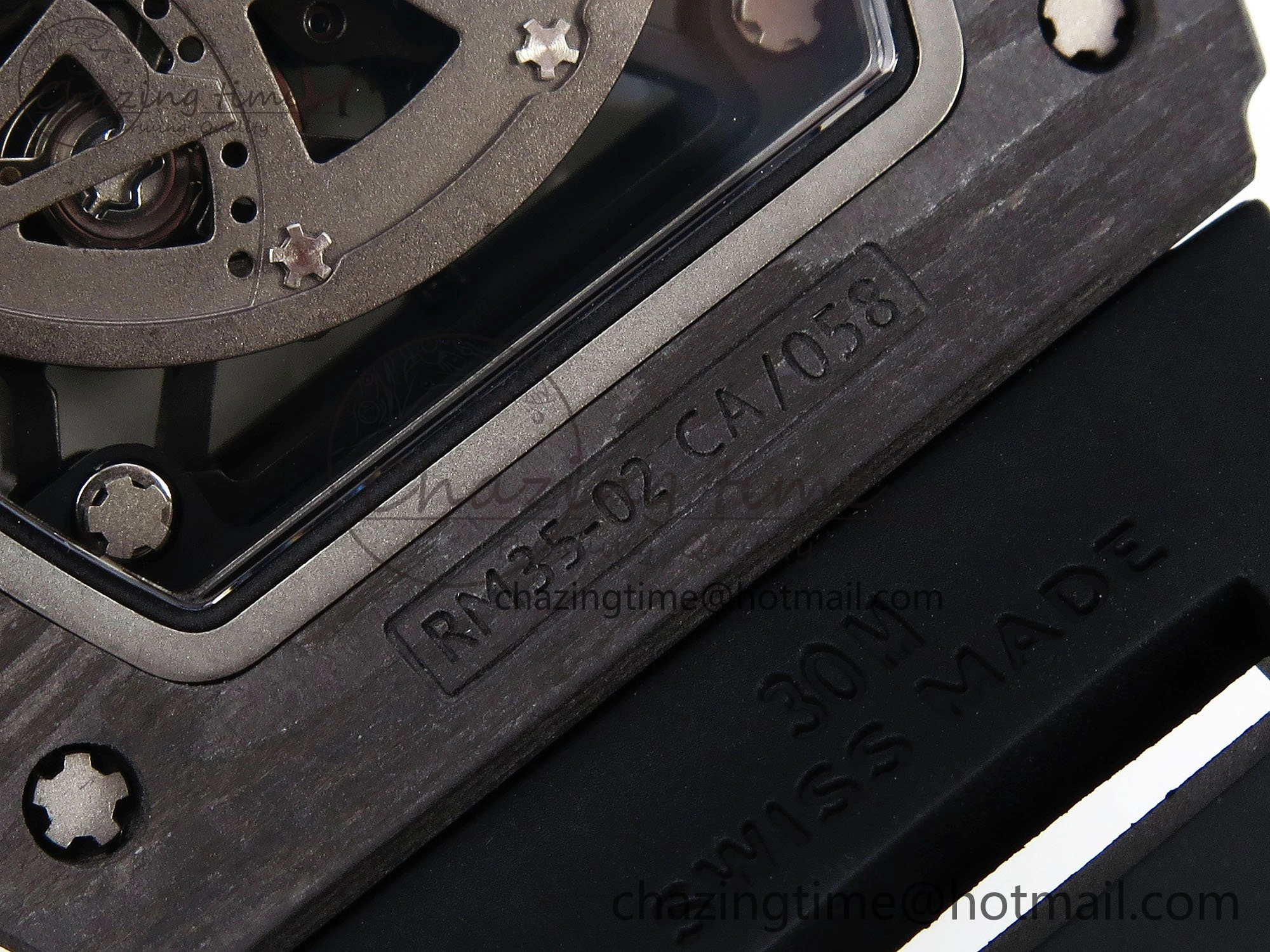 RM035 Black Carbon SONIC Best Edition Skeleton Dial on Black Rubber Strap Clone RMUL2