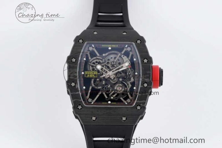 RM035 Black Carbon SONIC Best Edition Skeleton Dial on Black Rubber Strap Clone RMUL2