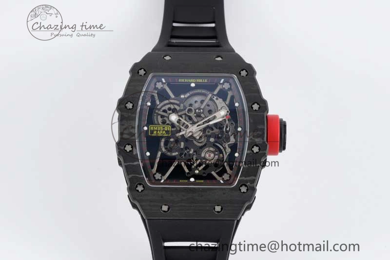 RM035 Black Carbon SONIC Best Edition Skeleton Dial on Black Rubber Strap Clone RMUL2