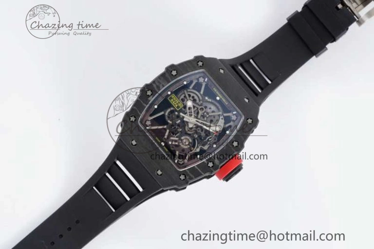 RM035 Black Carbon SONIC Best Edition Skeleton Dial on Black Rubber Strap Clone RMUL2
