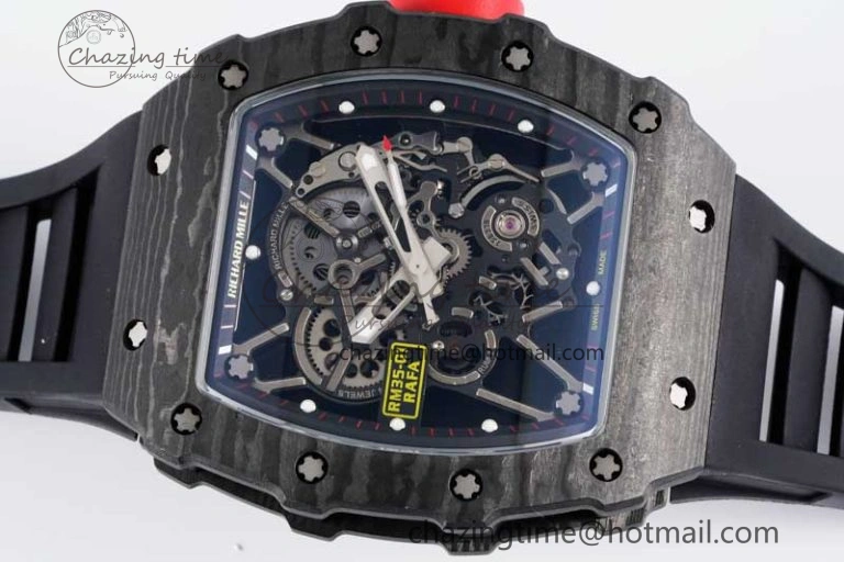 RM035 Black Carbon SONIC Best Edition Skeleton Dial on Black Rubber Strap Clone RMUL2