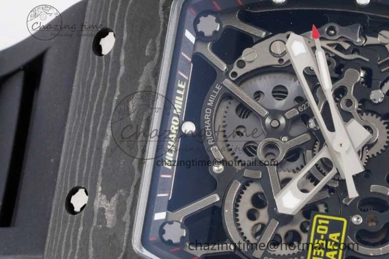 RM035 Black Carbon SONIC Best Edition Skeleton Dial on Black Rubber Strap Clone RMUL2