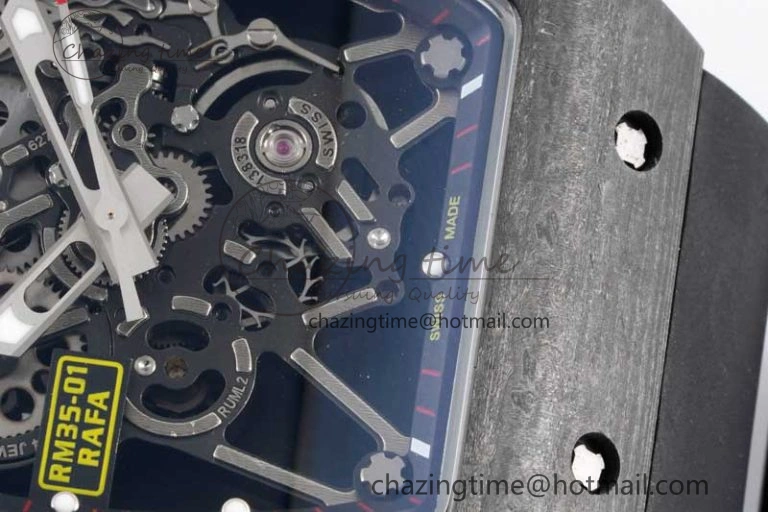 RM035 Black Carbon SONIC Best Edition Skeleton Dial on Black Rubber Strap Clone RMUL2
