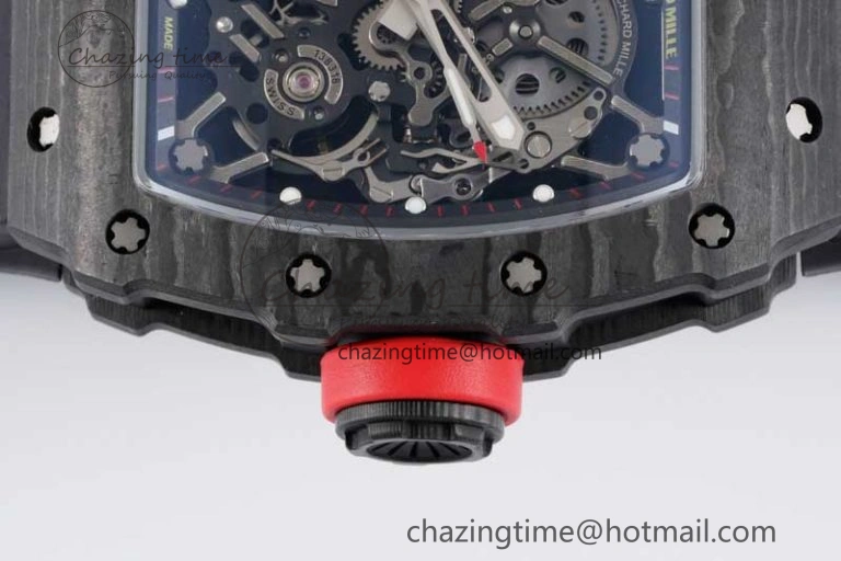 RM035 Black Carbon SONIC Best Edition Skeleton Dial on Black Rubber Strap Clone RMUL2