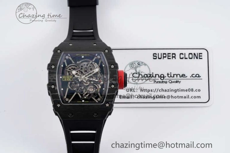 RM035 Black Carbon SONIC Best Edition Skeleton Dial on Black Rubber Strap Clone RMUL2