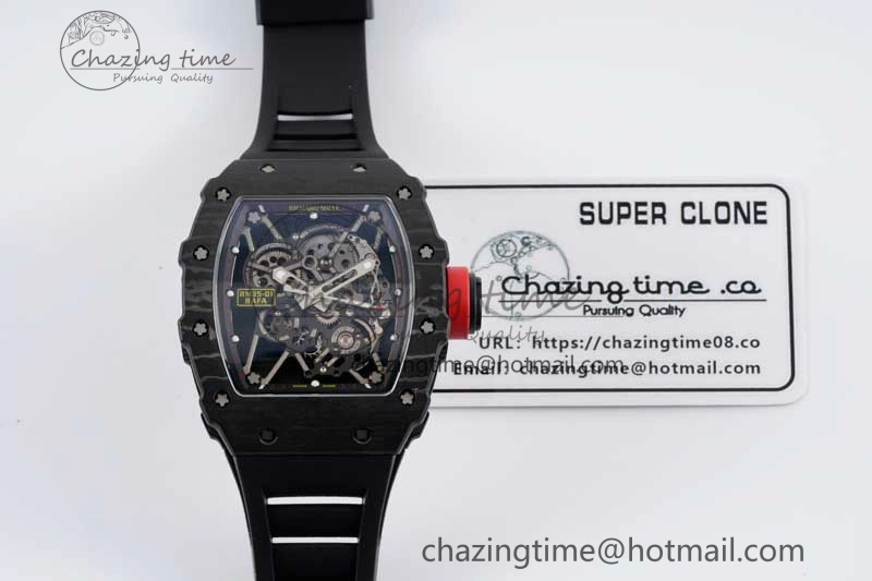 RM035 Black Carbon SONIC Best Edition Skeleton Dial on Black Rubber Strap Clone RMUL2