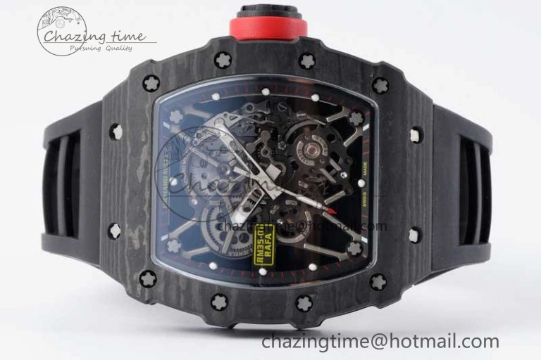 RM035 Black Carbon SONIC Best Edition Skeleton Dial on Black Rubber Strap Clone RMUL2
