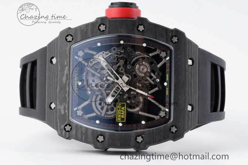 RM035 Black Carbon SONIC Best Edition Skeleton Dial on Black Rubber Strap Clone RMUL2