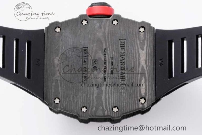 RM035 Black Carbon SONIC Best Edition Skeleton Dial on Black Rubber Strap Clone RMUL2