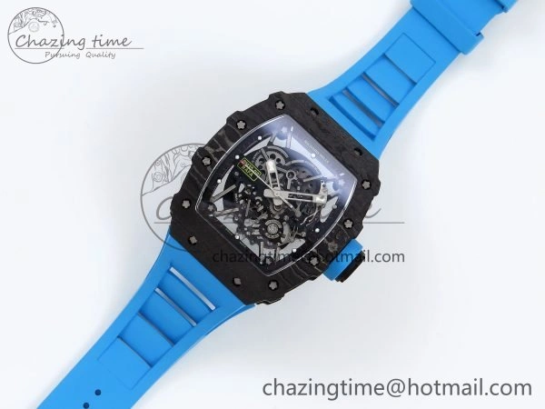 RM035 Black Carbon SONIC Best Edition Skeleton Dial on Blue Rubber Strap Clone RMUL2