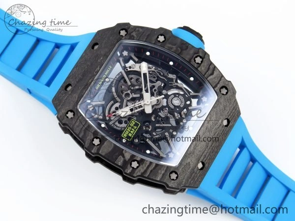 RM035 Black Carbon SONIC Best Edition Skeleton Dial on Blue Rubber Strap Clone RMUL2