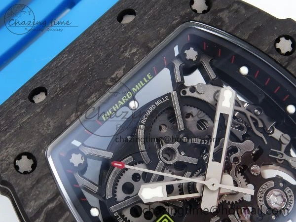 RM035 Black Carbon SONIC Best Edition Skeleton Dial on Blue Rubber Strap Clone RMUL2