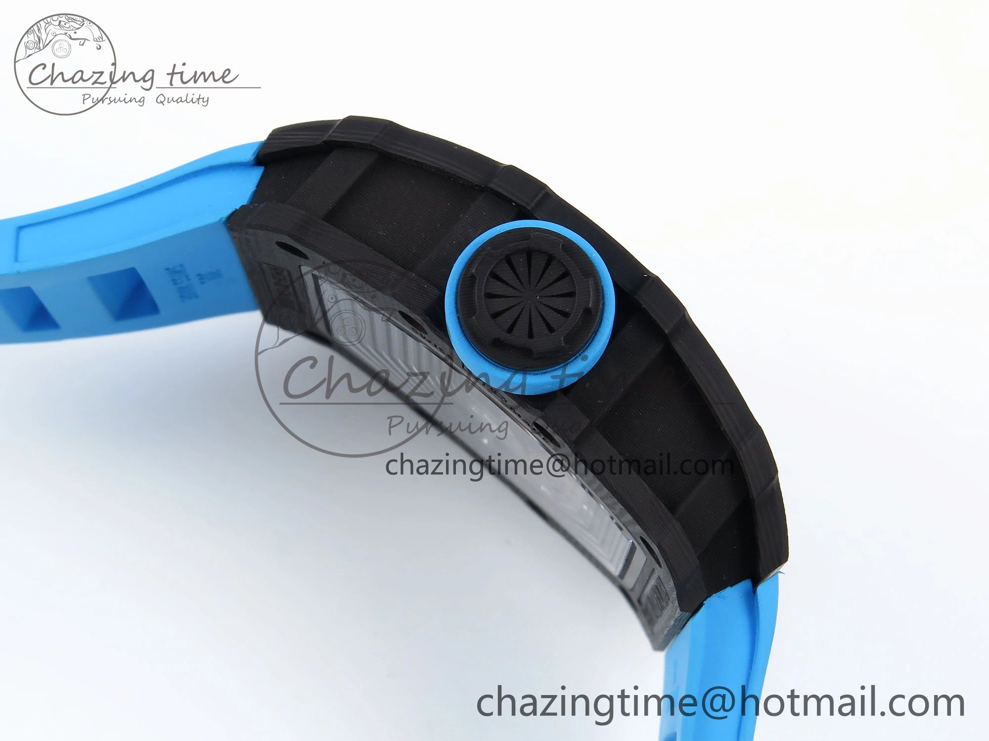 RM035 Black Carbon SONIC Best Edition Skeleton Dial on Blue Rubber Strap Clone RMUL2