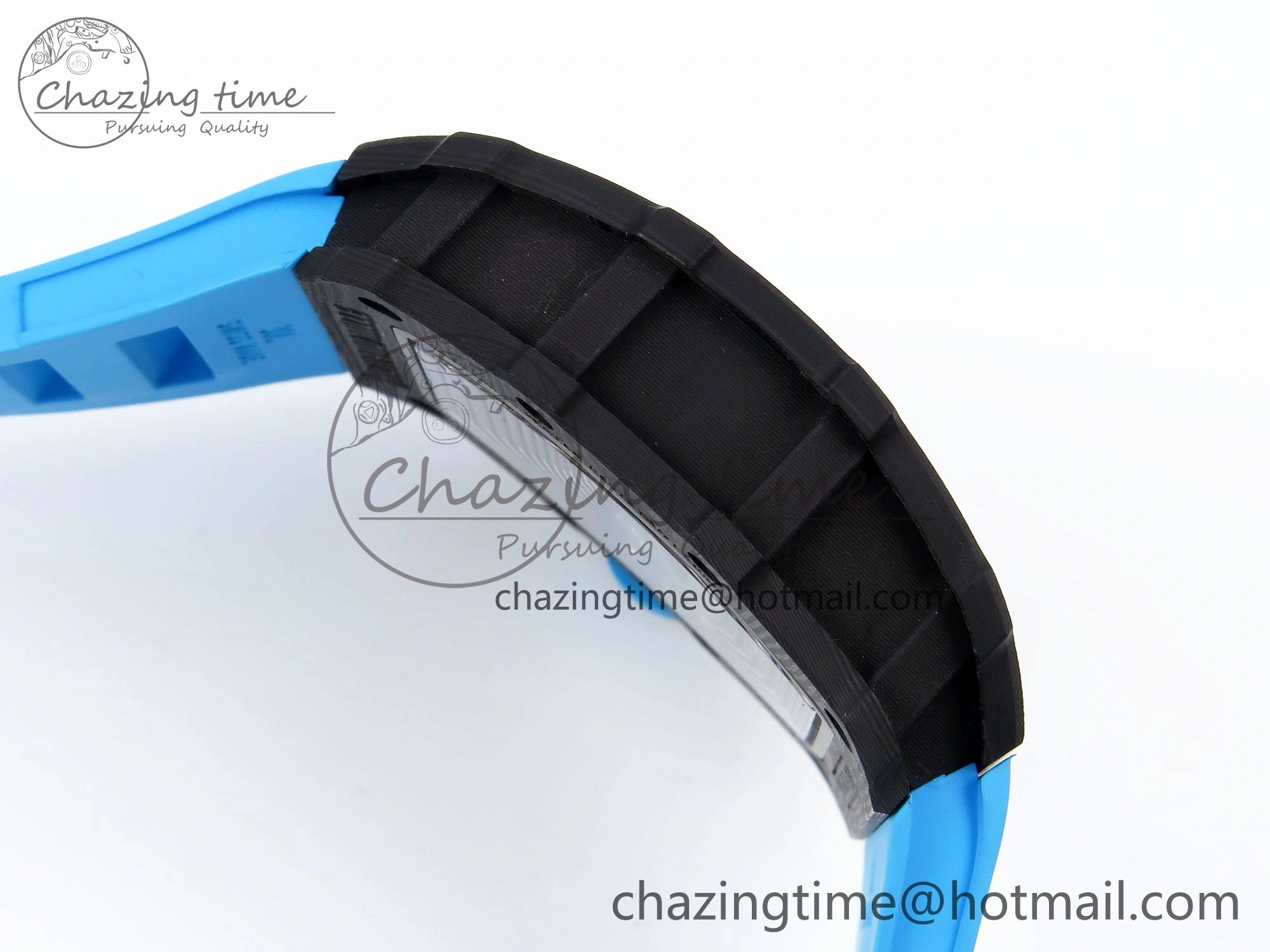 RM035 Black Carbon SONIC Best Edition Skeleton Dial on Blue Rubber Strap Clone RMUL2