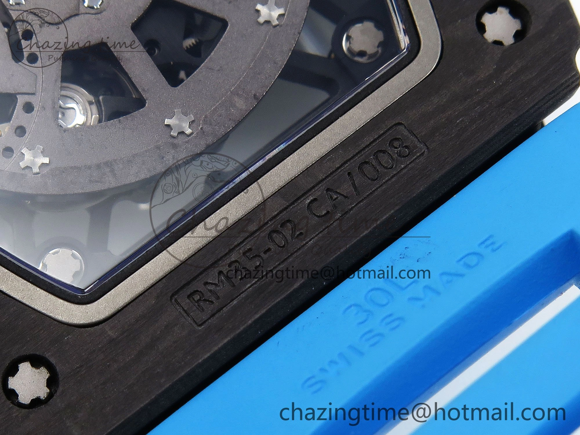 RM035 Black Carbon SONIC Best Edition Skeleton Dial on Blue Rubber Strap Clone RMUL2