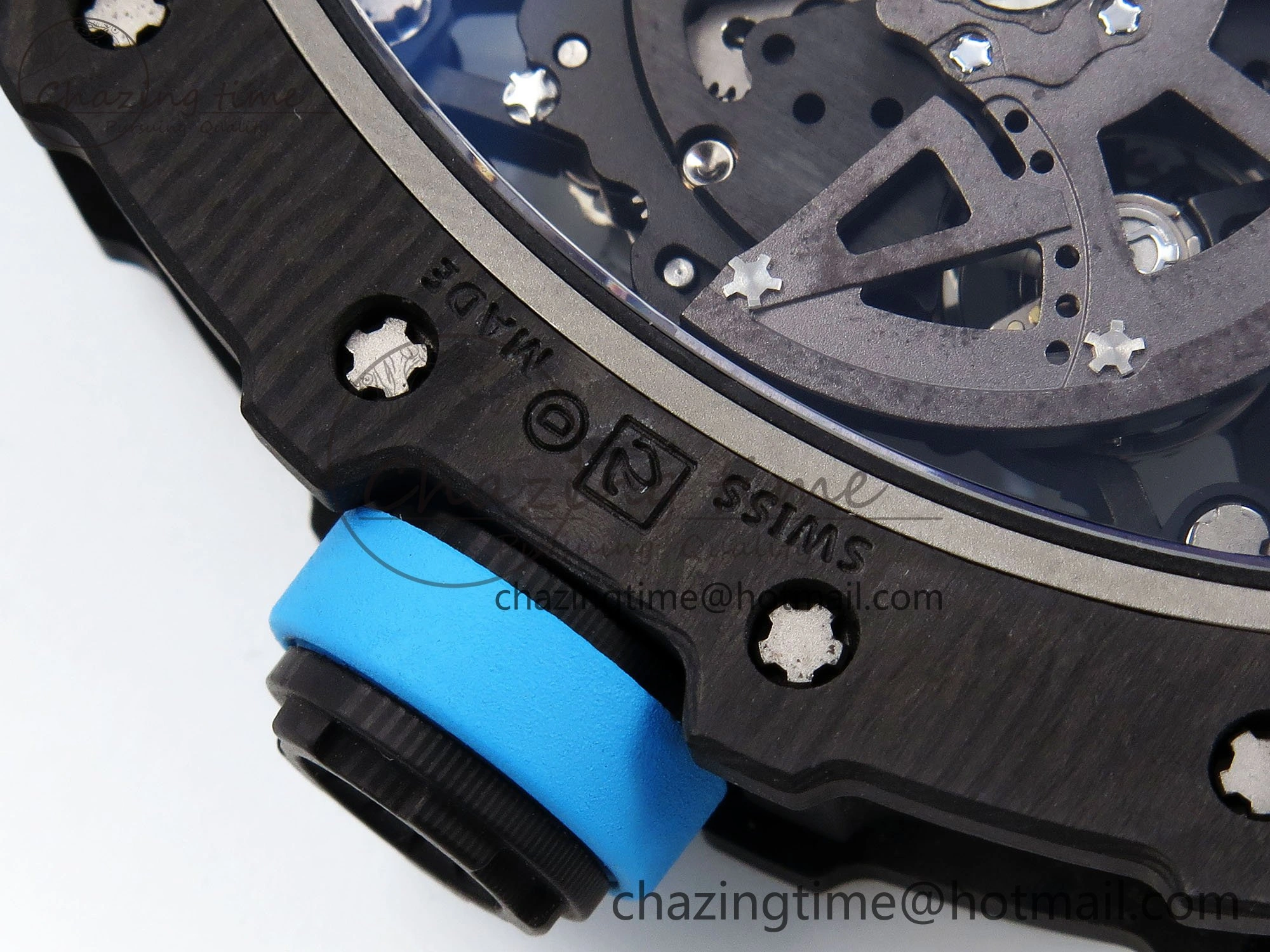 RM035 Black Carbon SONIC Best Edition Skeleton Dial on Blue Rubber Strap Clone RMUL2