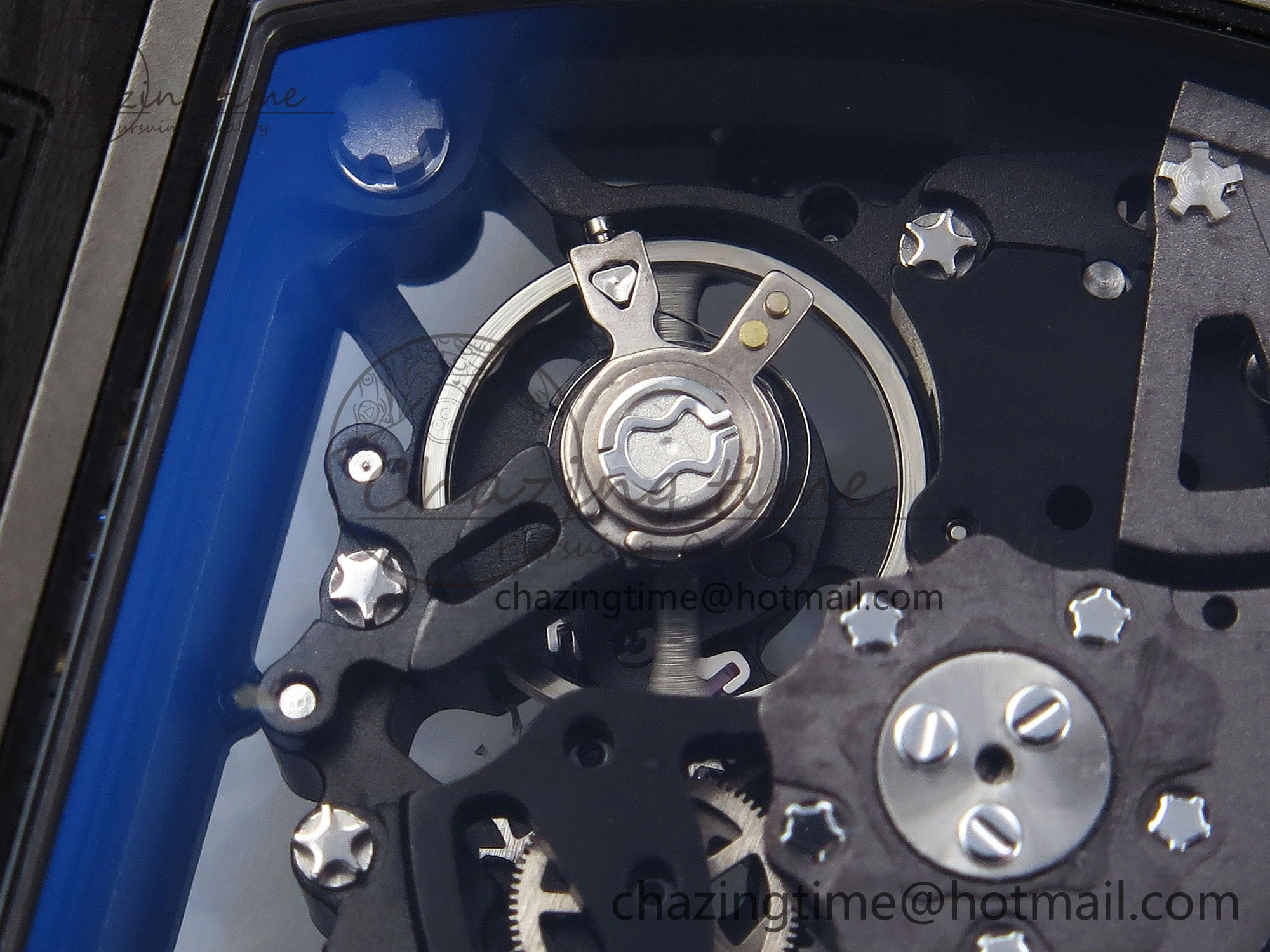 RM035 Black Carbon SONIC Best Edition Skeleton Dial on Blue Rubber Strap Clone RMUL2