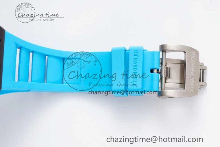 RM035 Black Carbon SONIC Best Edition Skeleton Dial on Blue Rubber Strap Clone RMUL2