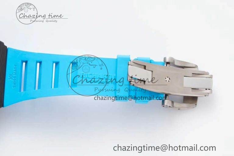RM035 Black Carbon SONIC Best Edition Skeleton Dial on Blue Rubber Strap Clone RMUL2
