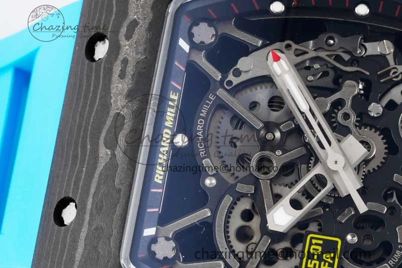 RM035 Black Carbon SONIC Best Edition Skeleton Dial on Blue Rubber Strap Clone RMUL2