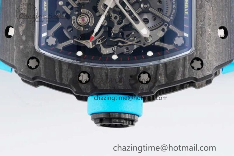 RM035 Black Carbon SONIC Best Edition Skeleton Dial on Blue Rubber Strap Clone RMUL2