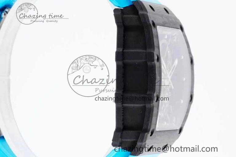 RM035 Black Carbon SONIC Best Edition Skeleton Dial on Blue Rubber Strap Clone RMUL2