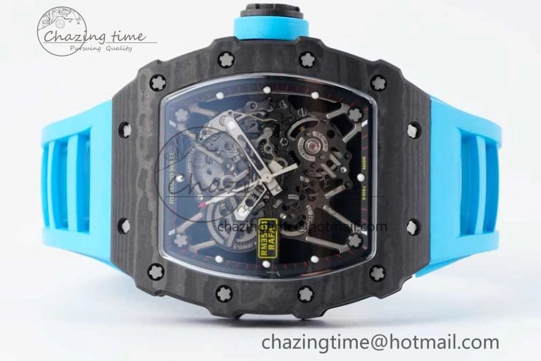 RM035 Black Carbon SONIC Best Edition Skeleton Dial on Blue Rubber Strap Clone RMUL2