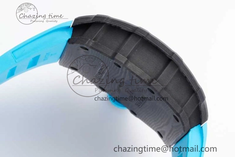 RM035 Black Carbon SONIC Best Edition Skeleton Dial on Blue Rubber Strap Clone RMUL2