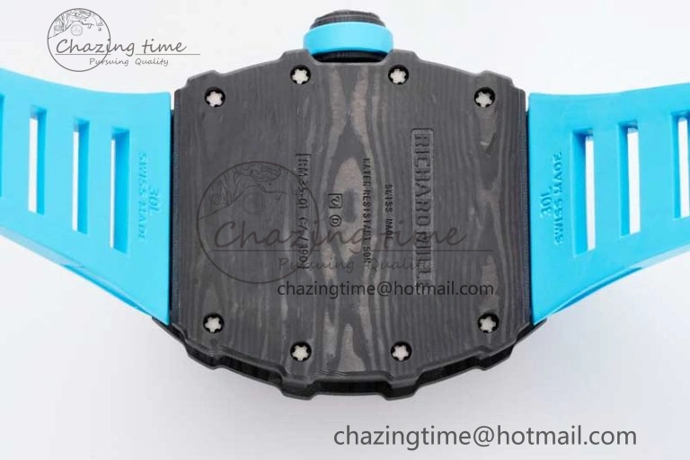 RM035 Black Carbon SONIC Best Edition Skeleton Dial on Blue Rubber Strap Clone RMUL2