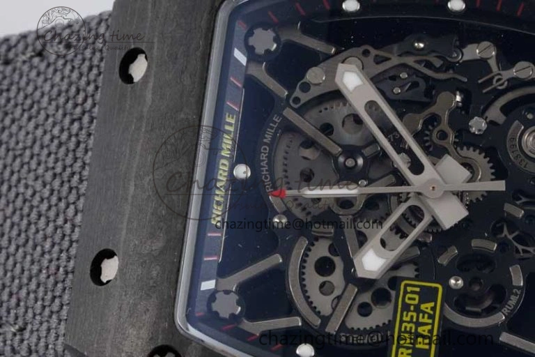 RM035 Black Carbon SONIC Best Edition Skeleton Dial on Gray Nylon Strap Clone RMUL2
