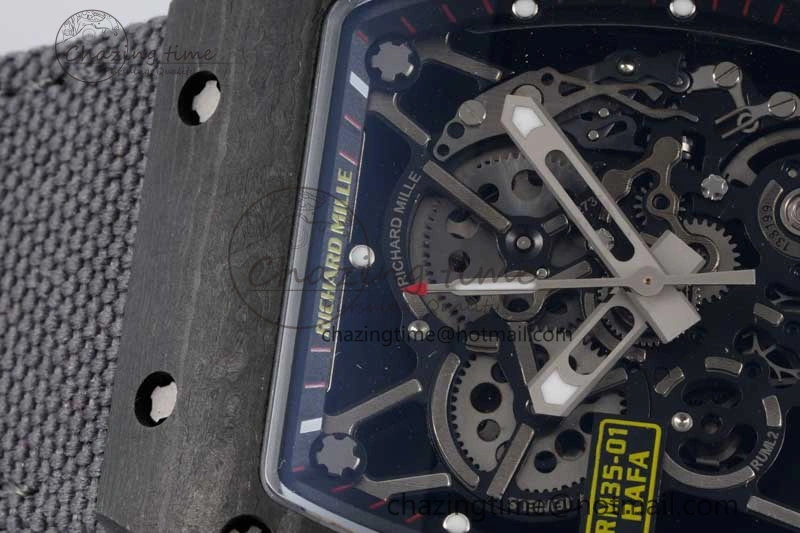 RM035 Black Carbon SONIC Best Edition Skeleton Dial on Gray Nylon Strap Clone RMUL2