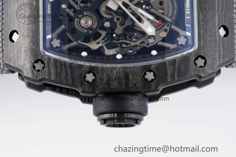 RM035 Black Carbon SONIC Best Edition Skeleton Dial on Gray Nylon Strap Clone RMUL2