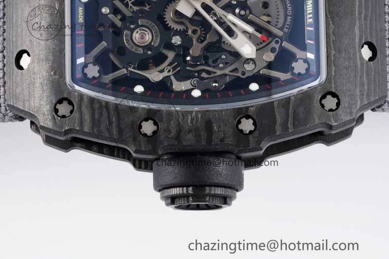 RM035 Black Carbon SONIC Best Edition Skeleton Dial on Gray Nylon Strap Clone RMUL2