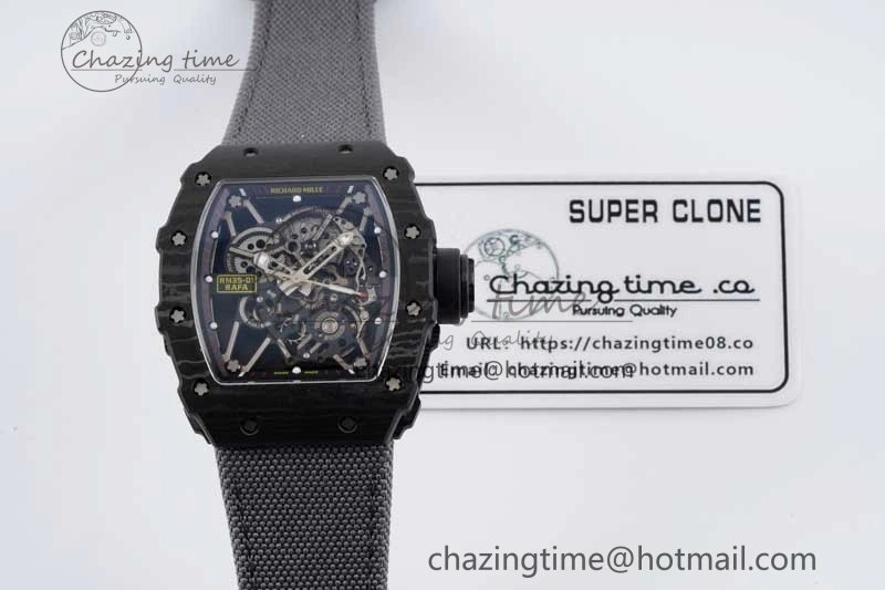 RM035 Black Carbon SONIC Best Edition Skeleton Dial on Gray Nylon Strap Clone RMUL2