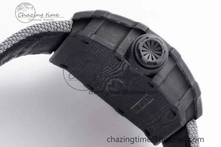 RM035 Black Carbon SONIC Best Edition Skeleton Dial on Gray Nylon Strap Clone RMUL2