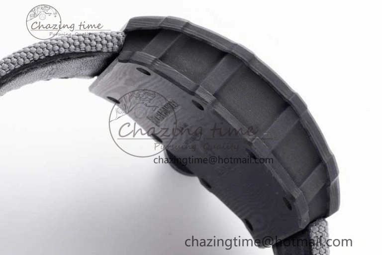 RM035 Black Carbon SONIC Best Edition Skeleton Dial on Gray Nylon Strap Clone RMUL2