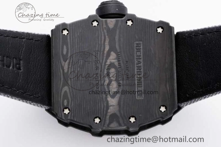 RM035 Black Carbon SONIC Best Edition Skeleton Dial on Gray Nylon Strap Clone RMUL2