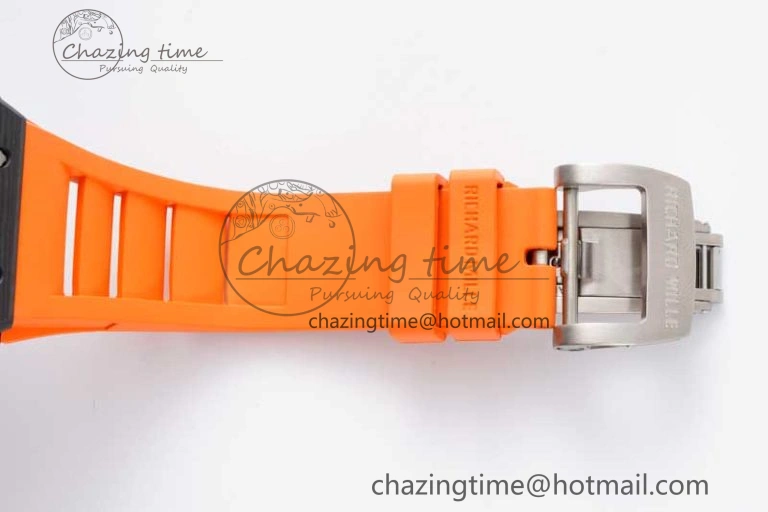 RM035 Black Carbon SONIC Best Edition Skeleton Dial on Orange Rubber Strap Clone RMUL2