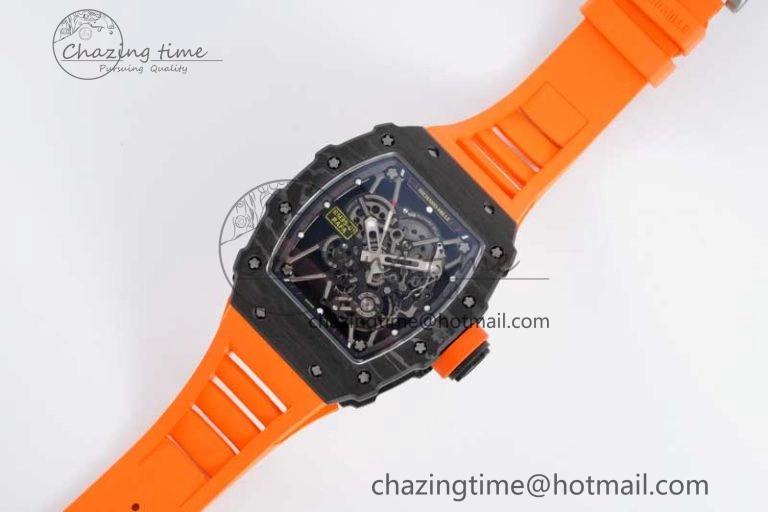 RM035 Black Carbon SONIC Best Edition Skeleton Dial on Orange Rubber Strap Clone RMUL2
