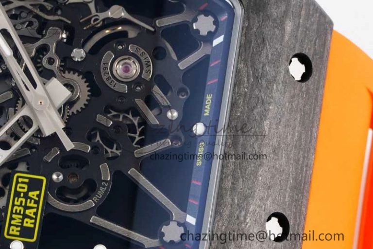 RM035 Black Carbon SONIC Best Edition Skeleton Dial on Orange Rubber Strap Clone RMUL2