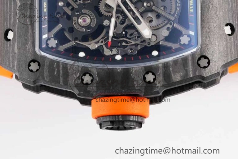 RM035 Black Carbon SONIC Best Edition Skeleton Dial on Orange Rubber Strap Clone RMUL2