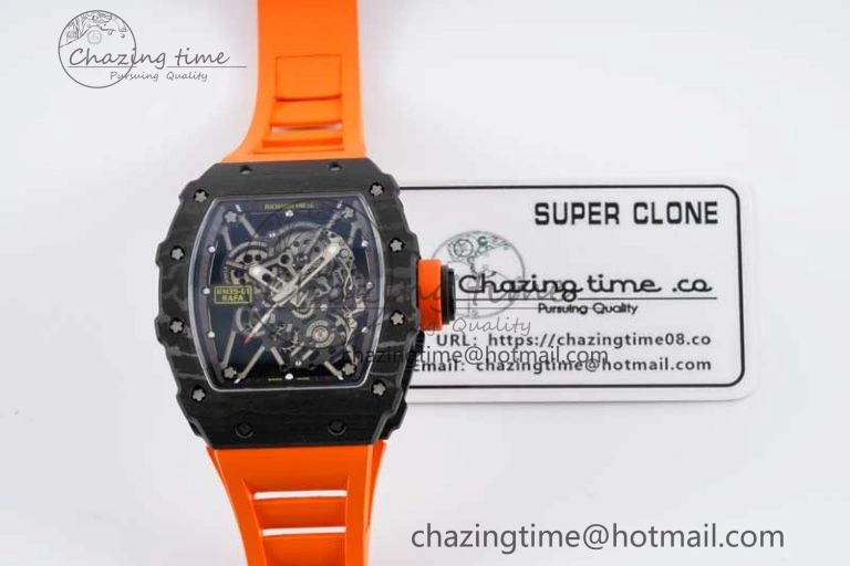 RM035 Black Carbon SONIC Best Edition Skeleton Dial on Orange Rubber Strap Clone RMUL2