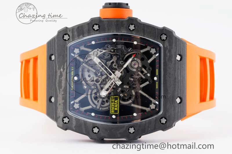 RM035 Black Carbon SONIC Best Edition Skeleton Dial on Orange Rubber Strap Clone RMUL2