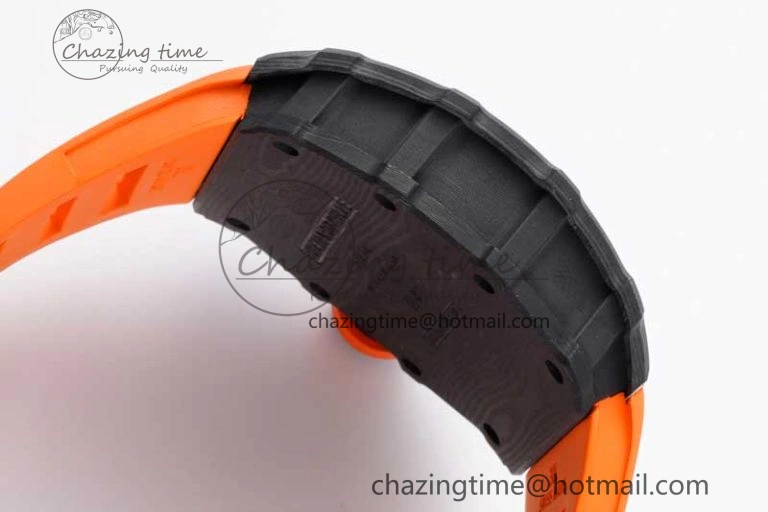 RM035 Black Carbon SONIC Best Edition Skeleton Dial on Orange Rubber Strap Clone RMUL2