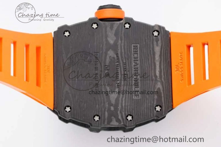 RM035 Black Carbon SONIC Best Edition Skeleton Dial on Orange Rubber Strap Clone RMUL2