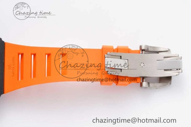 RM035 Black Carbon SONIC Best Edition Skeleton Dial on Orange Rubber Strap Clone RMUL2