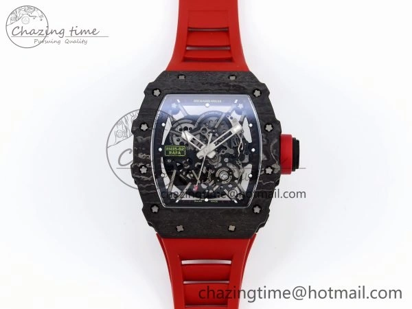 RM035 Black Carbon SONIC Best Edition Skeleton Dial on Red Rubber Strap Clone RMUL2