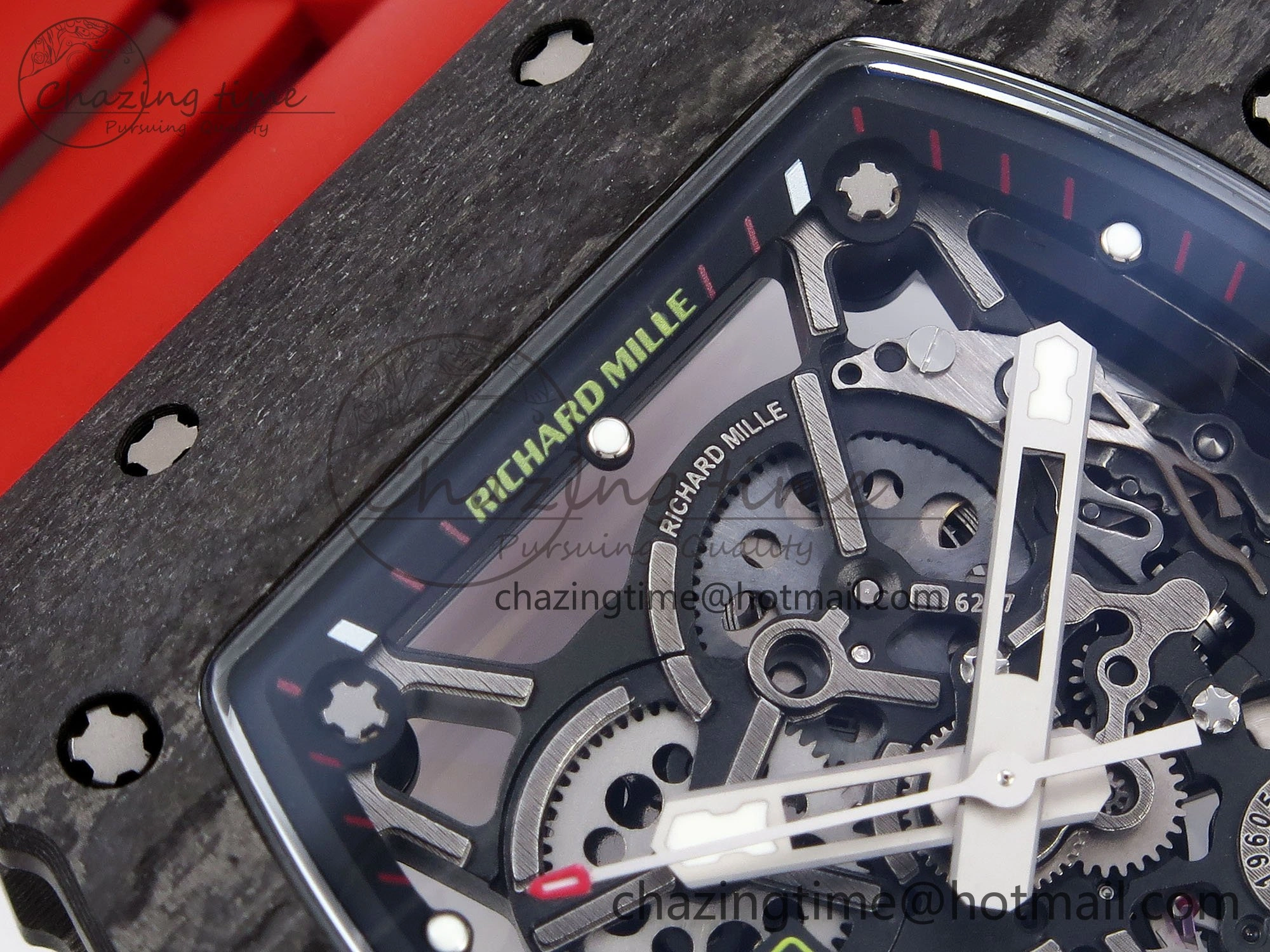 RM035 Black Carbon SONIC Best Edition Skeleton Dial on Red Rubber Strap Clone RMUL2